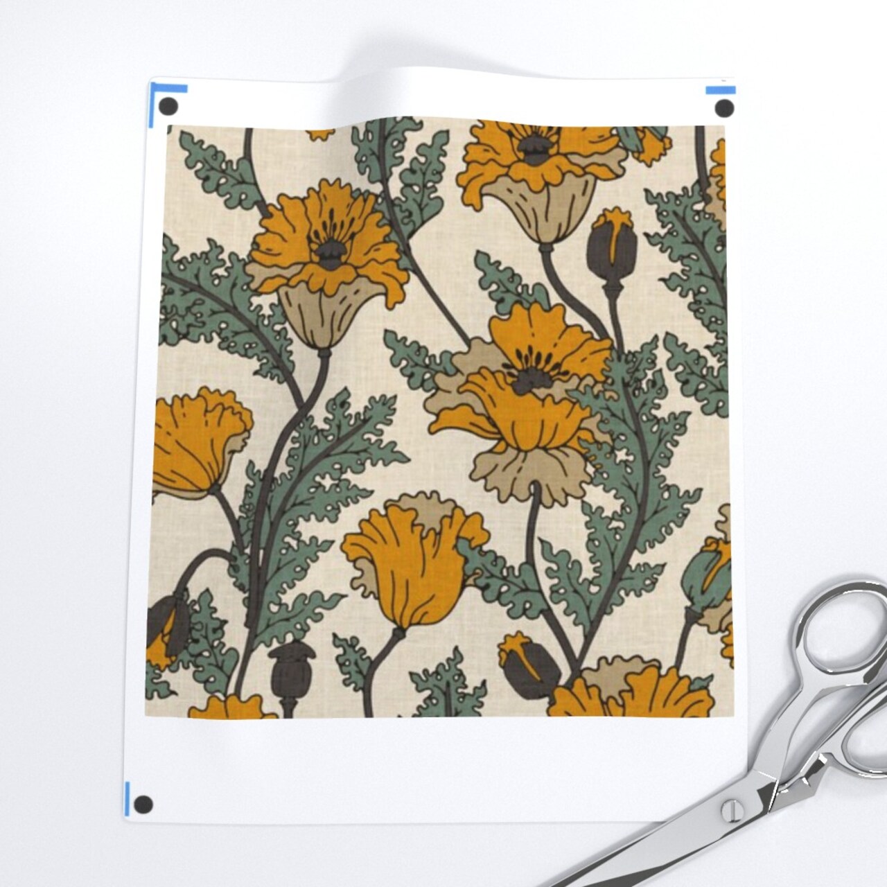 Vintage Floral California Poppy Bohemian Botanical Farmhouse Custom Printed Fabric by Spoonflower Various Fabrics by the Yard or Fat Quarter